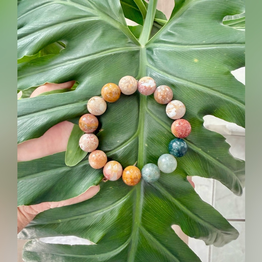 Ocean Jasper Beaded Bracelet – Large Beads, Earth Tones - Picture 1 of 3